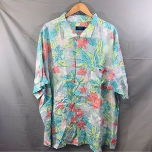 Vineyard Vines Shirt Mens 4XLT Blue Linen Hawaiian Aloha Floral Short Sleeve